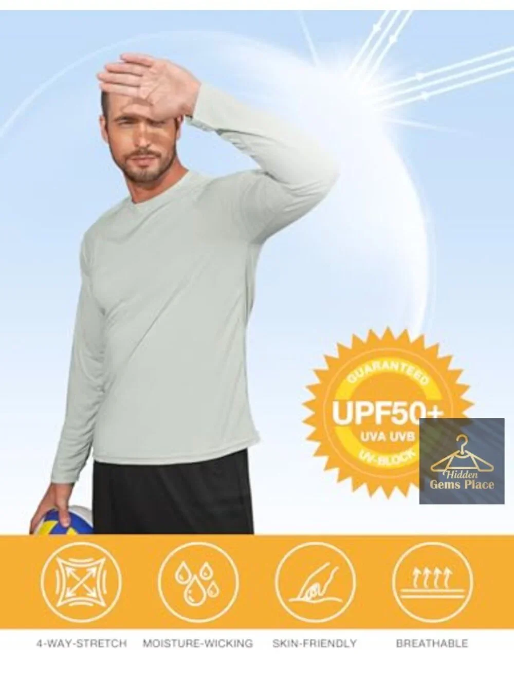 Men's UPF 50 Sun Protection Rash Guard Shirt Quick Dry Long Sleeve